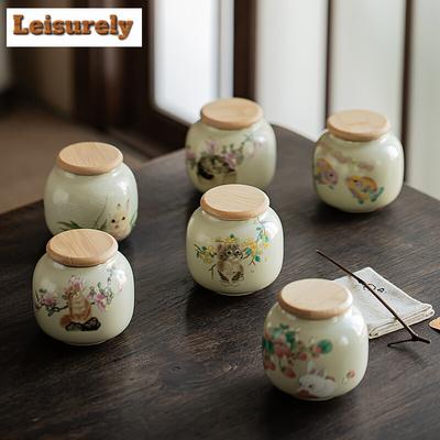 250 ml Creme Ru Kiln Teebox Organizer Tragbarer Mini Feuchtigkeitsbeständiger Kaninchen-Lagertankbehälter Teedose Teeset Dekoration