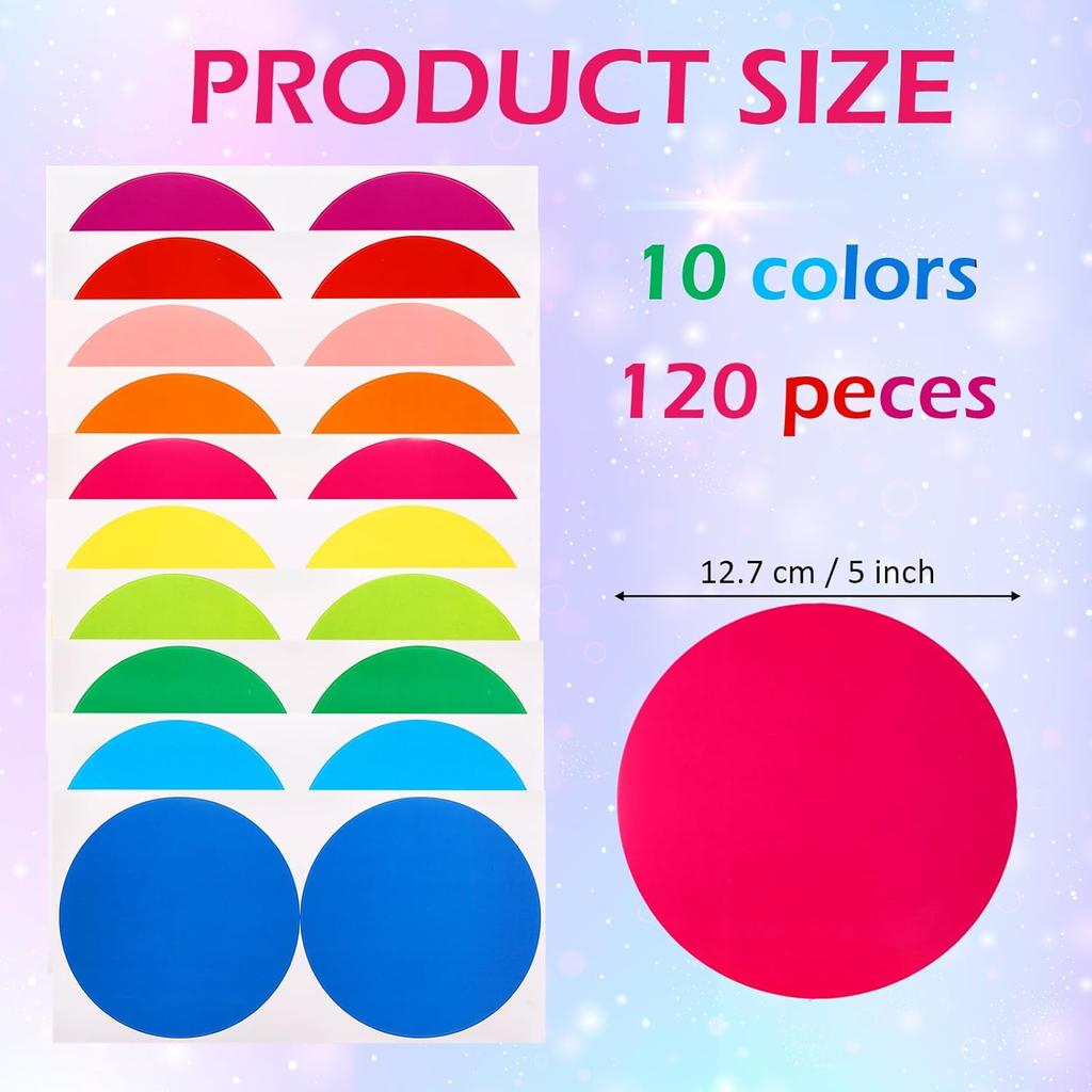 Maitys 120 Pieces 5 Inch Large Round Stickers Labels Classroom Floor Stickers Dots Circles Moving Labels for Boxes, Color Coding Dots for Home