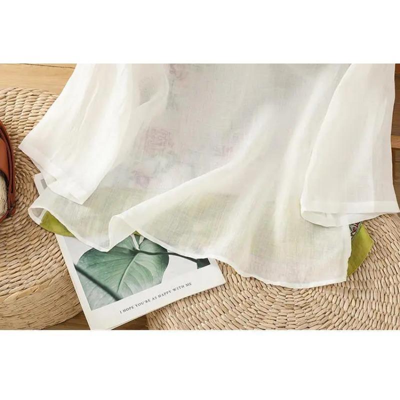 Chinese Style Slanted Collar Cheongsam Shirt Ummer Linen Retro Style Embroidered Literary Flair