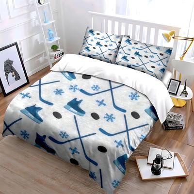 Ice Hockey Themed Set Decor Soft Skin-Friendly Bedding Set Includes 1 Duvet Cover And 2 Pillowcase Gift