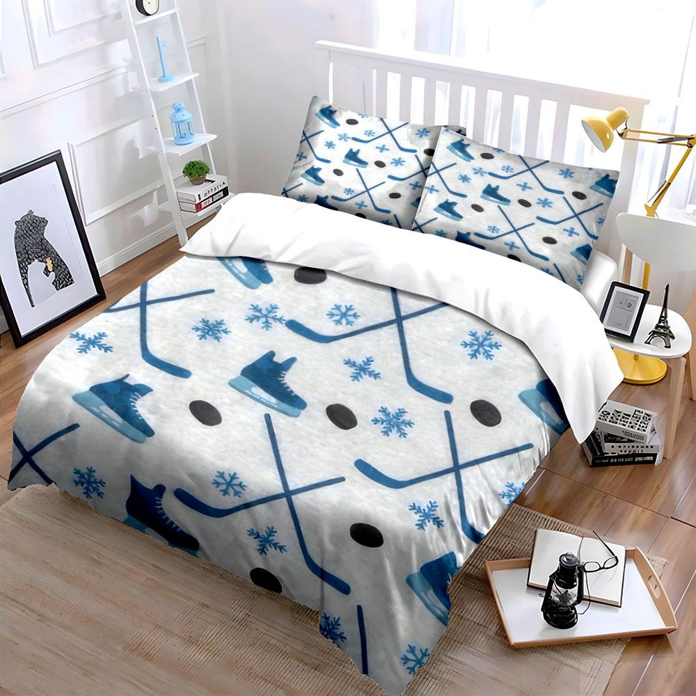Ice Hockey Themed Set Decor Soft Skin-Friendly Bedding Set Includes 1 Duvet Cover And 2 Pillowcase, Gift