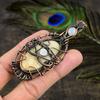 Fossil Coral, Moonstone Copper Wire Wrap Jewelry Pendant 3.35" I1p76