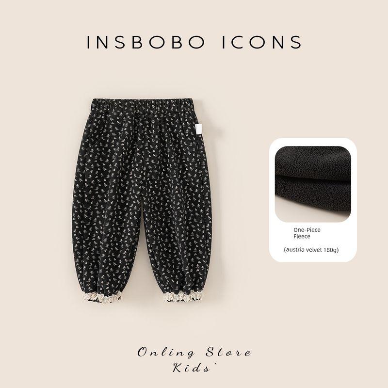 Insbobo Girl Pants 2025 Fall and Winter New Arrival Baby Velvet Padded Casual Pants Winter Children s Warm Trousers Tide Black 100