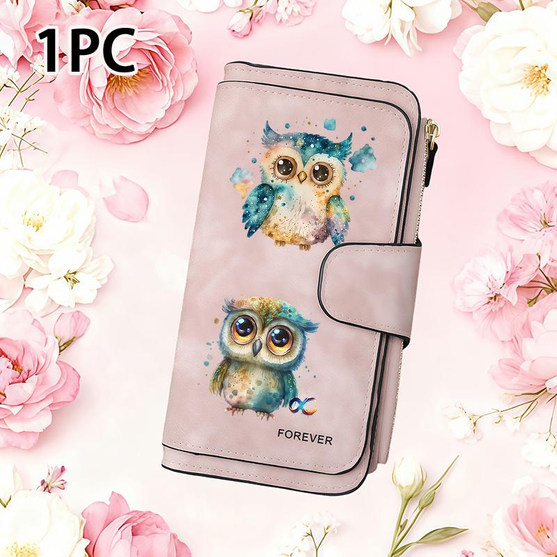 Cute Owl Women Long Wallet Multifunctional Portable Snap Coin Purse Birthday Gift Daily Commute Owl Lover Choice Playful Design Holiday Present