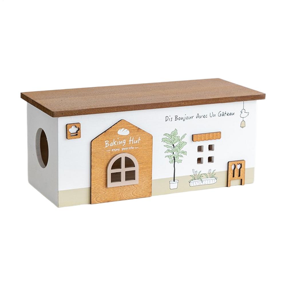 

Cable Organizer Box Wooden Cabin Design Basket Cord Storage Organizer for Travel Outdoor Desk Craft Electronics Garage Phone TV