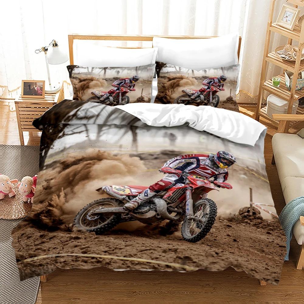 Motorcycle Rider Bed Duvet Cover Set Queen Calico Twin Size Comforter Cover Bedding Set King Soft Polyester For Boys Teens