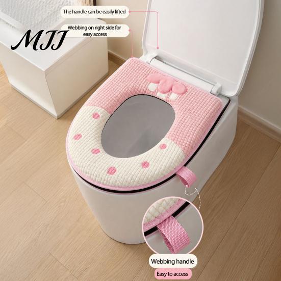 U-shaped Washable Toilet Cover Soft Plush Seat Cover, Thick Bathroom Pad with Zipper And Cute Cartoon Protector Handle, Warm Skin-Friendly Cushion for