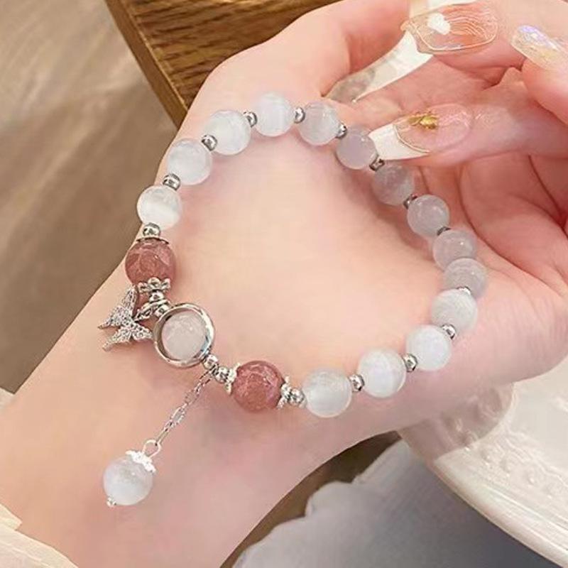 New Women's Mori Style Butterfly Glass Bracelet with Colorful Crackle Beads