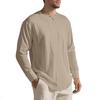 Fashion European and American round neck autumn and winter long sleeves new solid color linen design European and American men's casual sports Henry s
