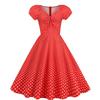 Retro V-neck Short Sleeve Polka Dot Waist-Cinching Dress for Women