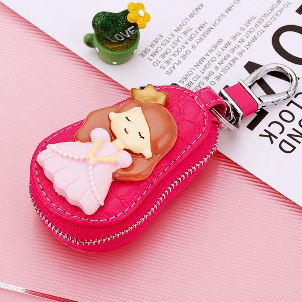 Cute Cartoon Princess Car Key Bag PU Leather Key Protective Case Car General Key Case Female