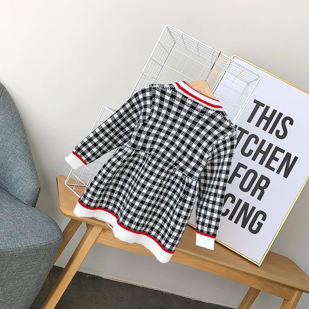 Dívčí šaty Dětská kostkovaná dětská pastorační sukně s dlouhým rukávem