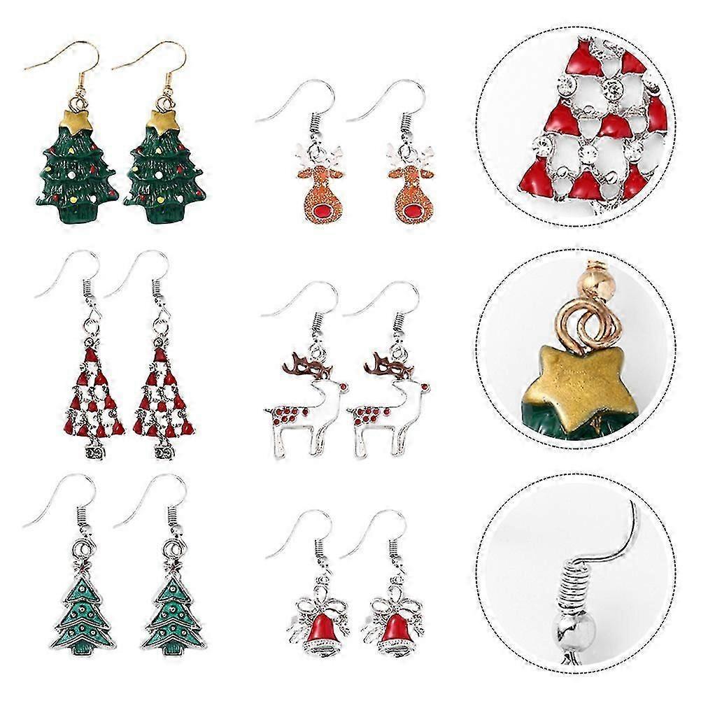 6 Pairs Xmas Earrings Christmas Theme Eardrops Ear Pendant (Random Style)