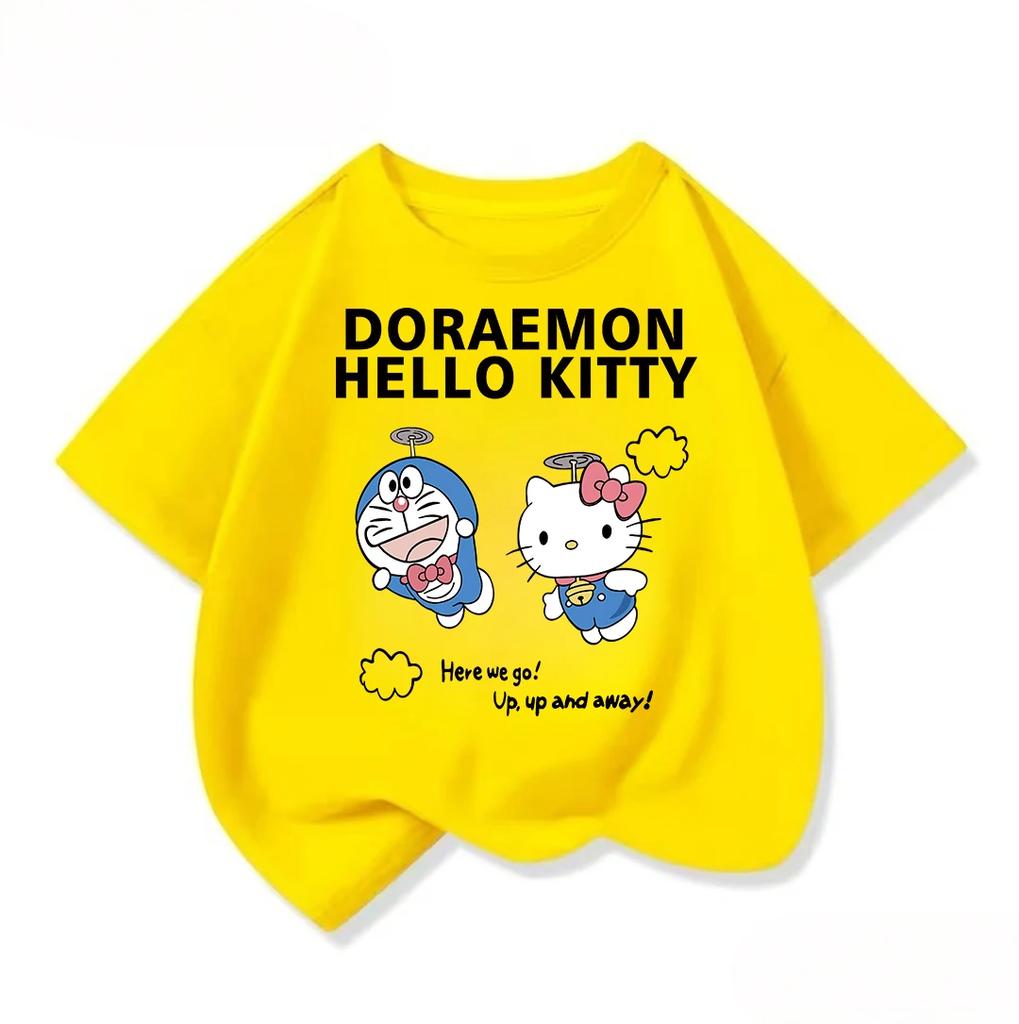 Fashionable Children's T-shirt, Cute Cartoon Street Top for Summer, Doraemon Casual Wear