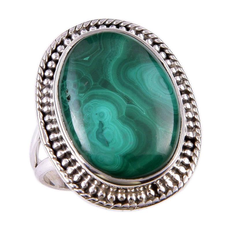 Natural Malachite Gemstone 925 Solid Sterling Silver Jewelry Ring Size 8 k7F87