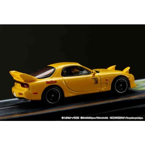 HJ64 1/64 Scale Mazda RX-7 (FD3S) RED SUNS / Initial D with Takumi Fujiwara and Keisuke Takahashi Driver Figures (Finished Product)
