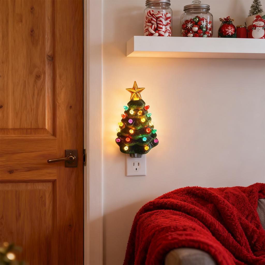 Christmas Tree Night Light Strip UlUs Standard Plug In Stock Christmas Festival Ceramic Wall Lamp