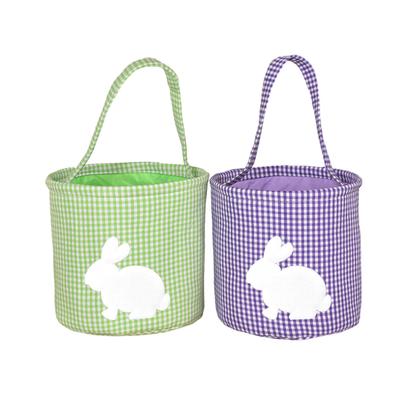 Panier Lapin de Pâques Plaid Vichy Seau de Pâques avec Poignée Joli Sac Fourre-Tout Chasse aux Œufs pour Bonbons Cadeaux Rangement Fournitures de Fête