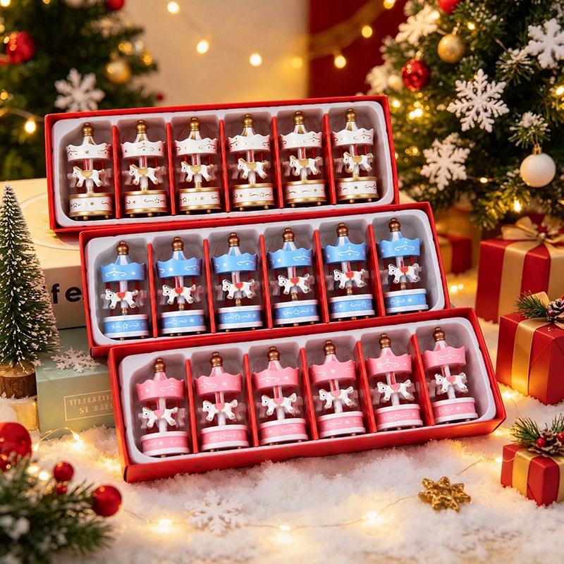 Wooden Carousel Figurine Christmas Tree Decoration Ornaments Wooden Small Train Shop Windows Display Festival Christmas Gifts 7