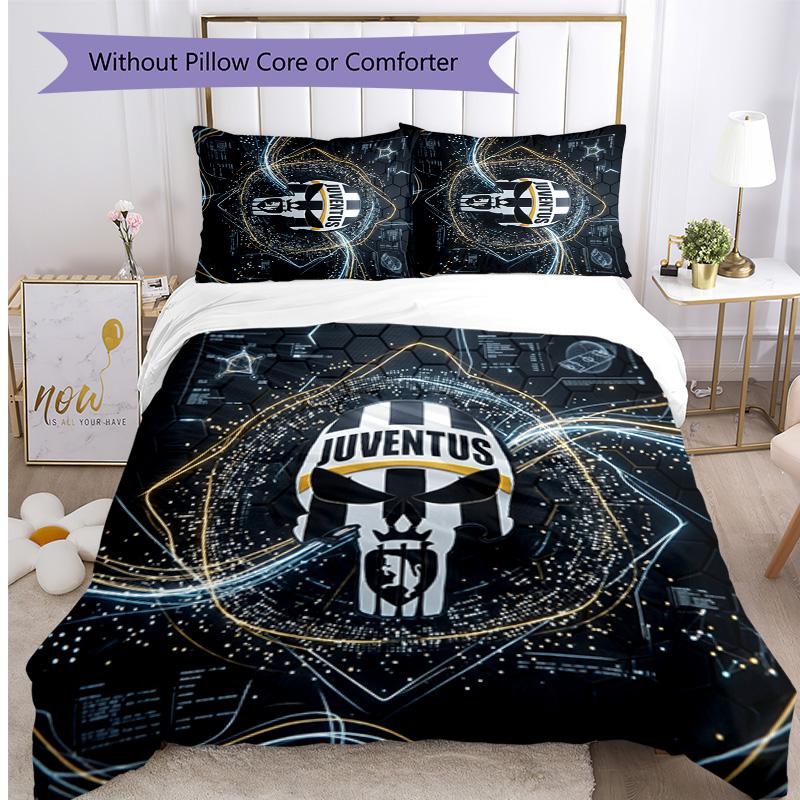 Juventus FC Pattern Printed 3PCS Bedding Set Soft Skin-Friendly Washable Duvet Cover & Pillowcases Set All Season Bedroom