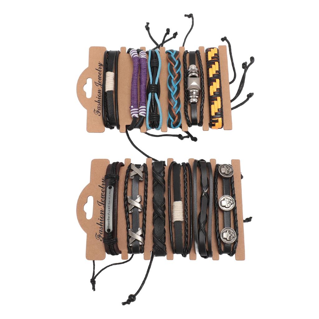 12 st PU Läder Armband Vintage Stil Legering Dekor Punk Armmanschett Armband för Män Kvinnor