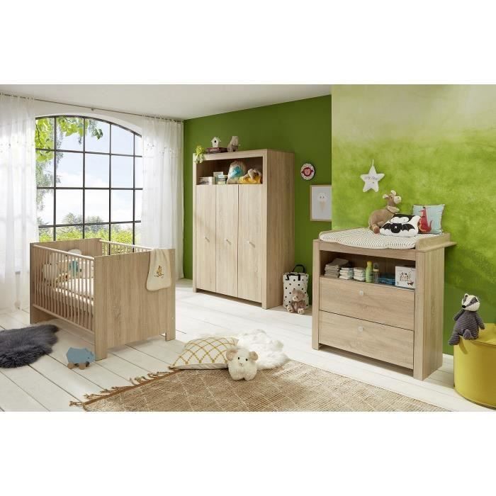 Trio Baby Room : Bed 70 X 140 Cm + Changing Table + OLIVIA Wardrobe - Oak - TREND TEAM