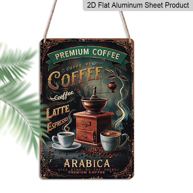 

2D Flat, Vintage Espresso Machine & Coffee Beans Metal Wall Art Sign - Retro Arabica Latte Plaque, 8x12 Inch/20x30cm Coffee Decor for Home, Office 20*30cm