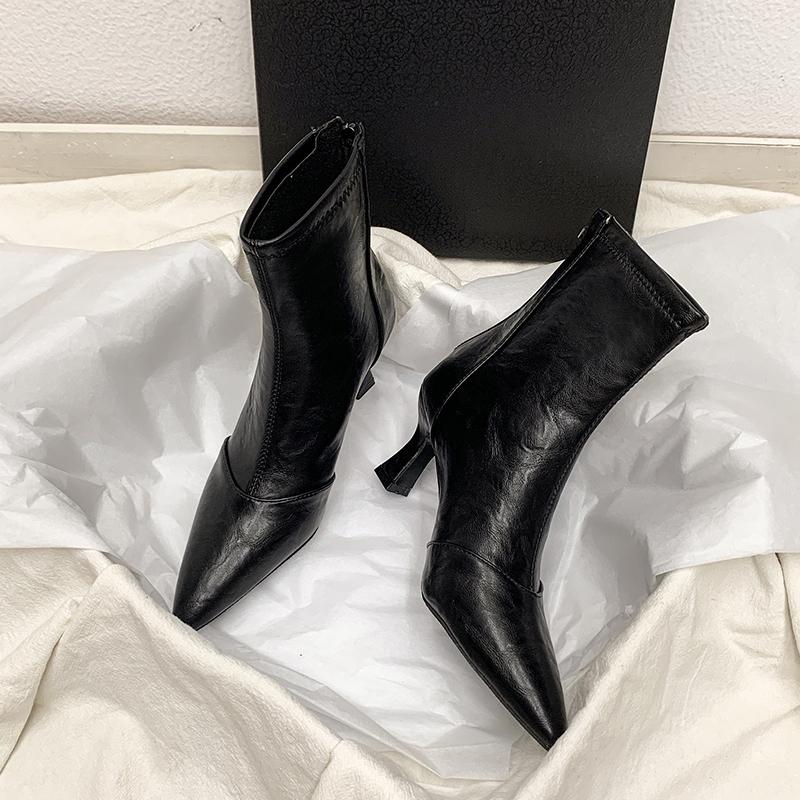 Autumn Winter Fashion Pointed Toe Ankle Boots Women Zippers Thick Heels Shoes Street Style Dress Short Botas Mujer