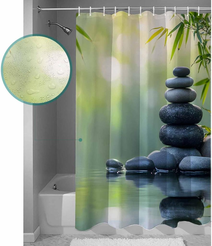 Washable Bathtub Curtain with 12 Hooks, Nature Water Reflection Country Botanical Waterproof Fabric Stall Shower Curtains for