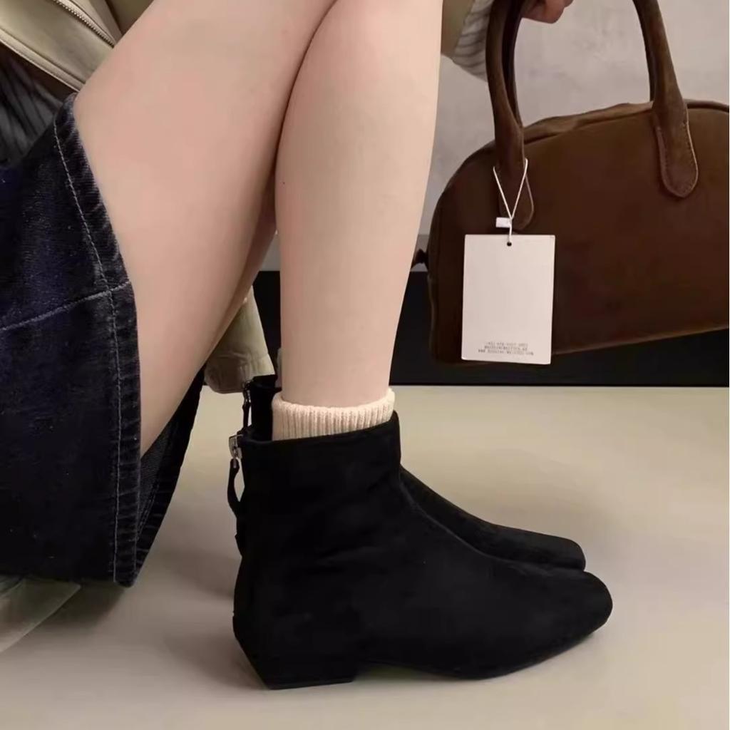 Square head suede versatile thick heel thin boots short boots women's autumn and winter velvet 2025 new Martin boots Korean ankle boots