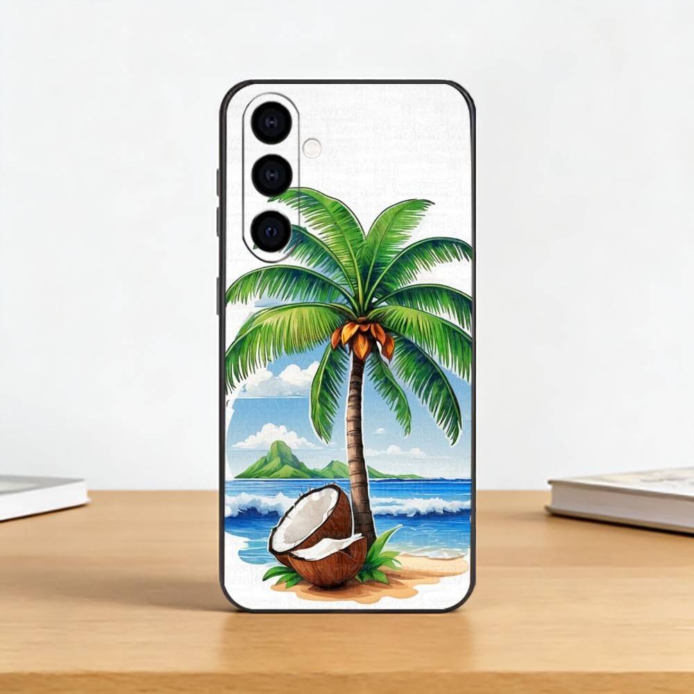 Coconut Palm T-Tree Phone Case Black Silicone Soft For Samsung Galaxy A73,A72,A71,A70,A53,A52,A51