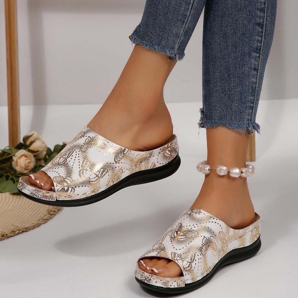 Large size 22 summer new butterfly fish mouth sandals hollow slope heel European and American cool slippers