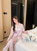 New French printed satin chiffon ice silk pajamas women's new Chinese spring and summer lace splicing set loungewear