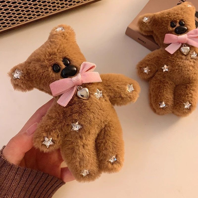 1 Stück niedlicher Teddybär Plüsch-Haarspange für Herbst und Winter, mit einer Pony-Klammer an der Seite und einem Stirnband für Teddybären