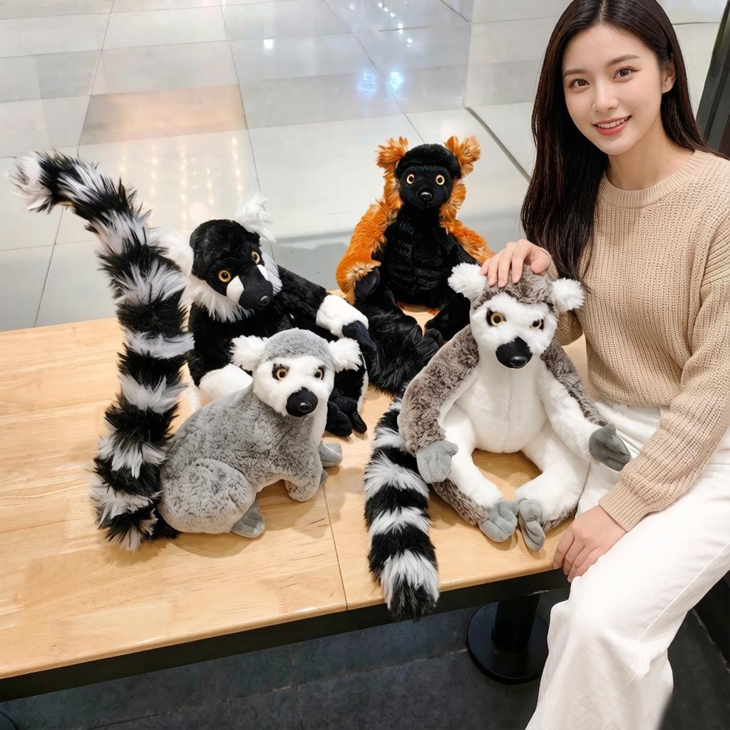 Simulation Lemur Doll Plush Toy Stuffed Wild Animal Long Tail Plushie Companion Appeasing Gift