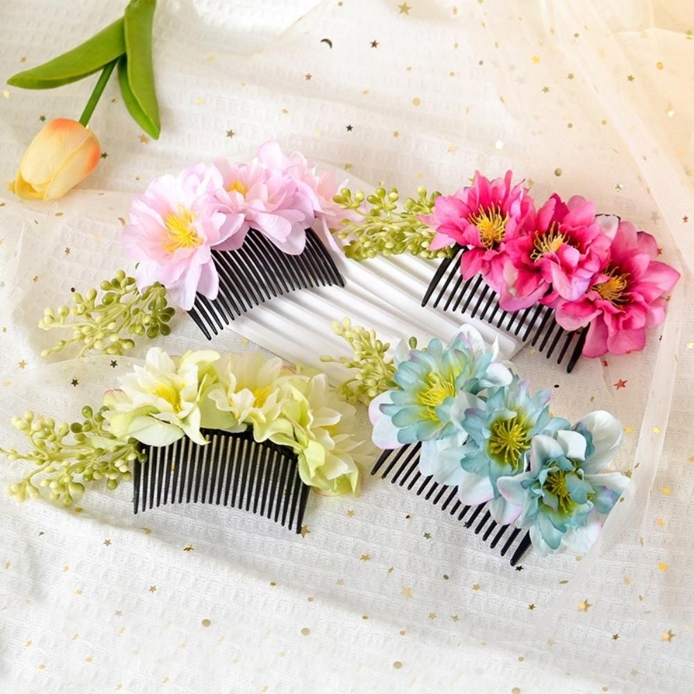 Multicolor Flower Hair Comb Cloth Thai Hair Comb Temperament Hair Accessories  performance clothing