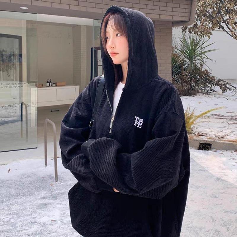 Femei cu mâneci lungi cu glugă cu decolteu în V Pulovere largi Topuri pentru femei Hanorace de culoare solidă