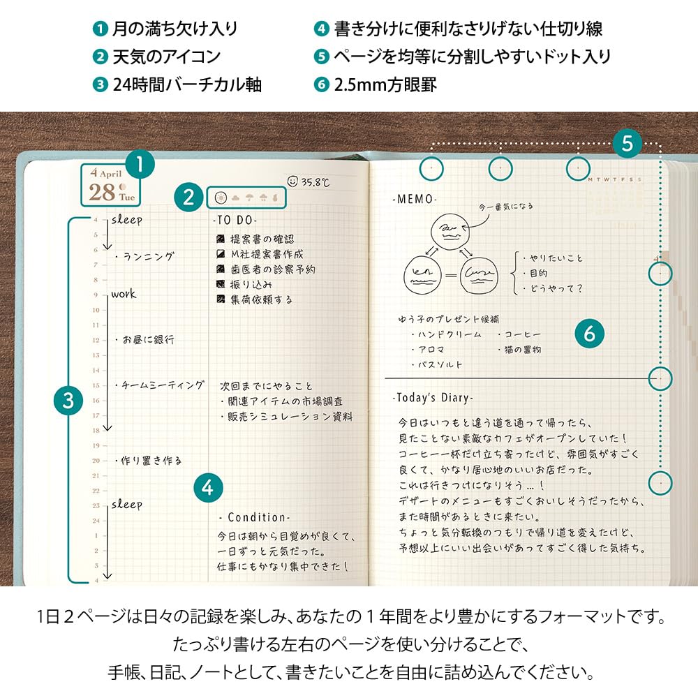 Midori Hibino 2026 Planner, A6, Daily, Limited Edition, Bookmark Included, Blue-Green, 22400006 (Starts December 2025)