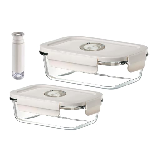 

YK YUKO Yukou Vacuum Storage Container, Heat-Resistant Glass, 630ml + 1040ml (Premium Model) + Manual Pump Set - Food Preservation, Long-Lasting Fresh