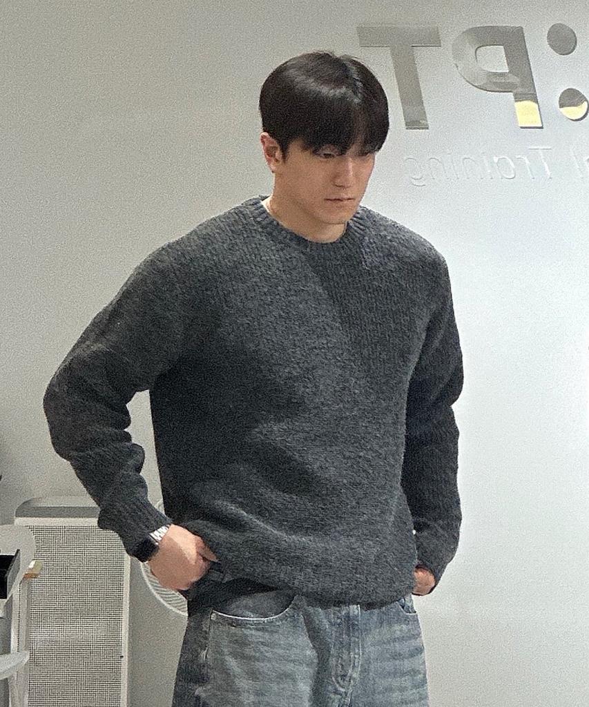 BLOND9 Crew Neck Rib Knit Sweater_Charcoal (C Type)