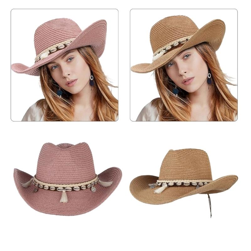 Cowboy Hat Braided Straw Hat for Disco House Cocktails Parties Vacation for Male Female Comedian Actor