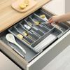 2Pcs Black Drawer Organizer  Expandable Utensil Tray for Kitchen  Used for Spoons, Forks, and Knives Cutlery Organiser