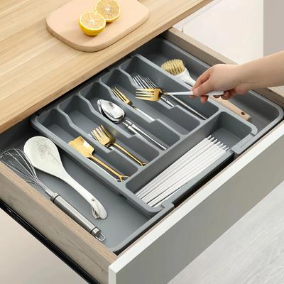 2Pcs Black Drawer Organizer  Expandable Utensil Tray for Kitchen  Used for Spoons, Forks, and Knives Cutlery Organiser