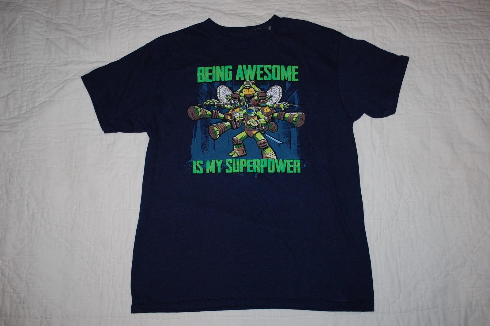 

Boys Navy Blue Tee Shirt TMNT NINJA TURTLES Awesome is my Super Power XL 14-16 120