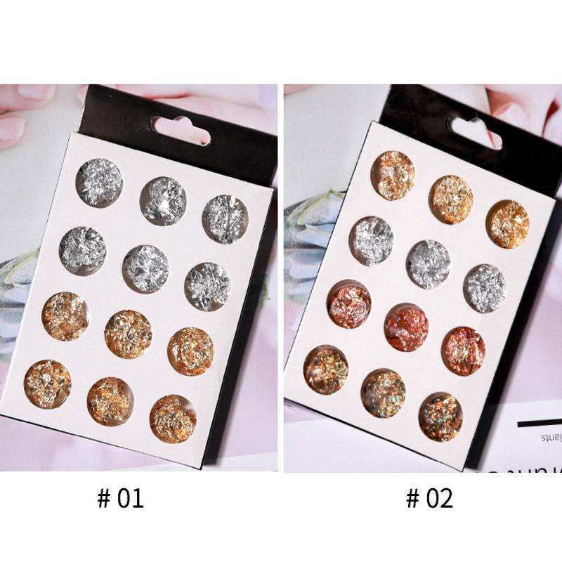 12 mřížkových nehtových dekorací, ultratenká zlato-stříbrná alobalová fólie, 3D třpytky, DIY nehtové umění, UV gelový lak na nehty, nástroj pro zdobení nehtů, fólie