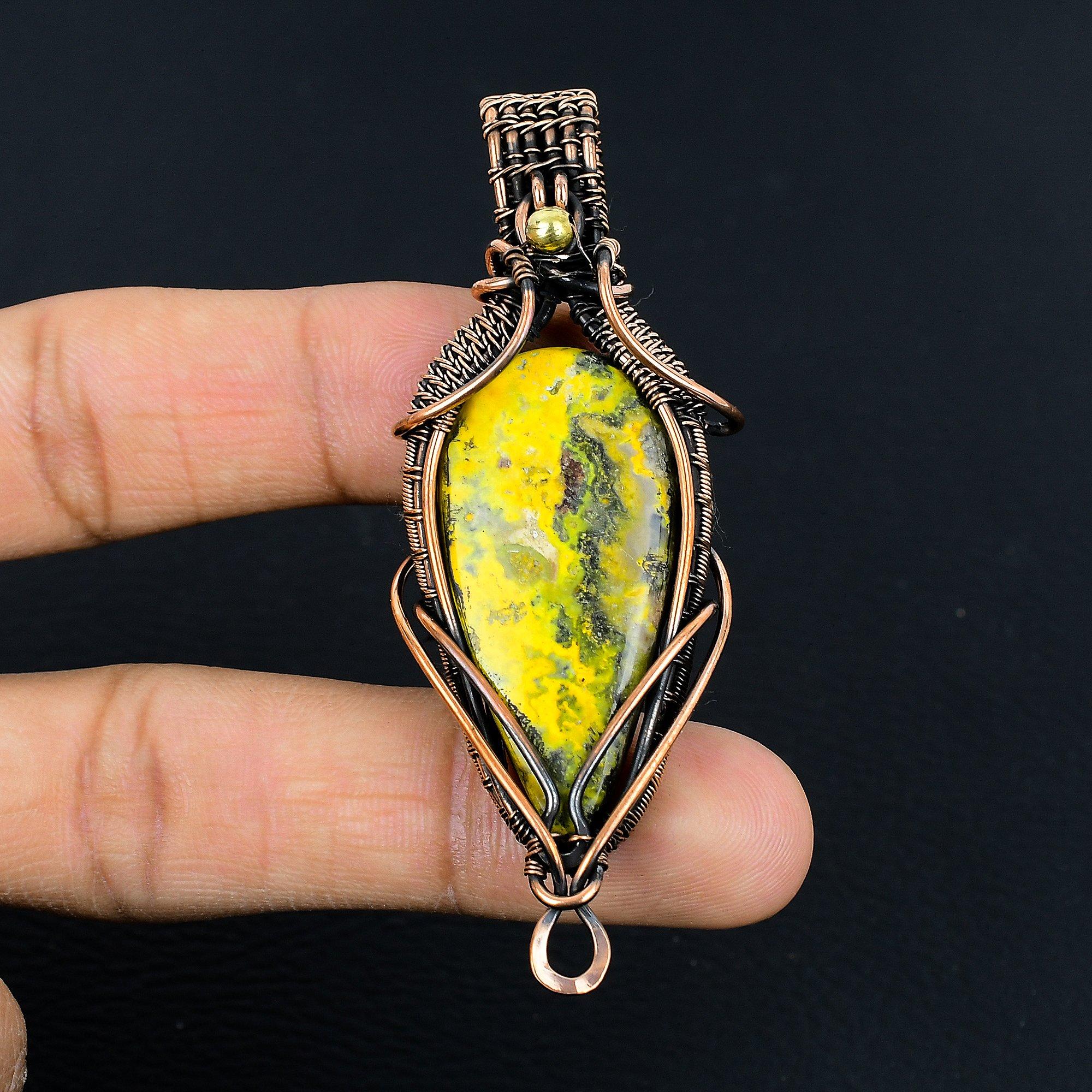 

Кулон из шмелиной яшмы, ювелирное изделие из драгоценного камня, обернутое медной проволокой 999 пробы, кулон ручной работы, на День матери 2.55 Inches