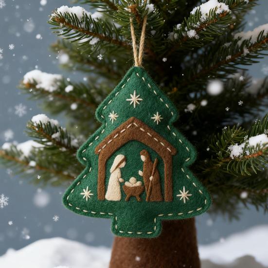 Yousheng Handmade Felt Christmas Tree Decoration Religious Nativity Scene Ornament Christian Birth of Jesus Hanging Ornament for Xmas Party Decor