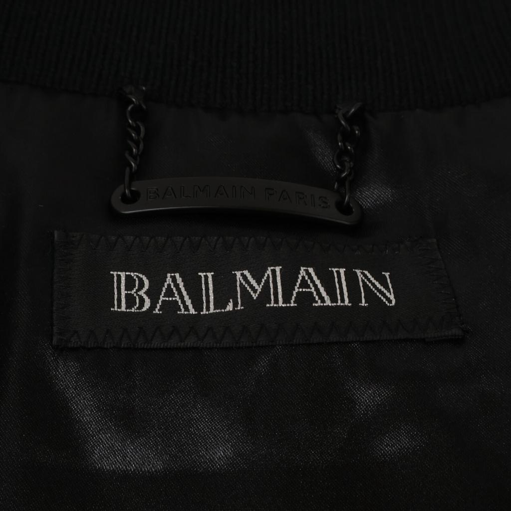 BALMAIN [Excellent Condition] 331025 Wool and Leather Switch Logo Stadium Jacket/ Jacket 54 blackUsed