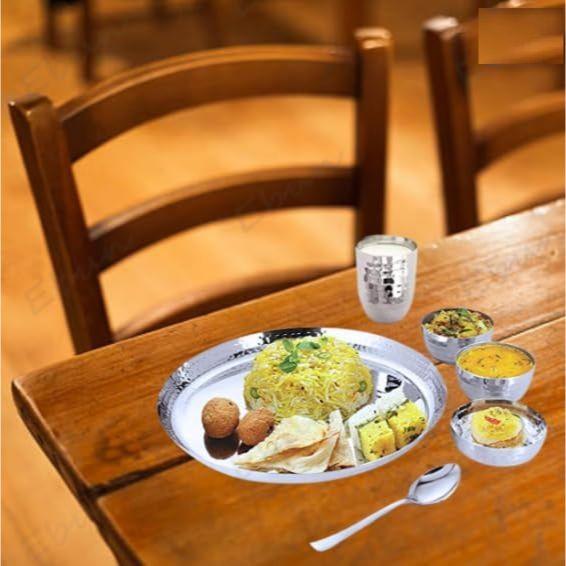 Heavy Gauge Stainless Steel Dinner Set | Hand Hammered Steel Thali Set | Stainless Steel Dinner Set for Kitchen | Thali Set for Dinner