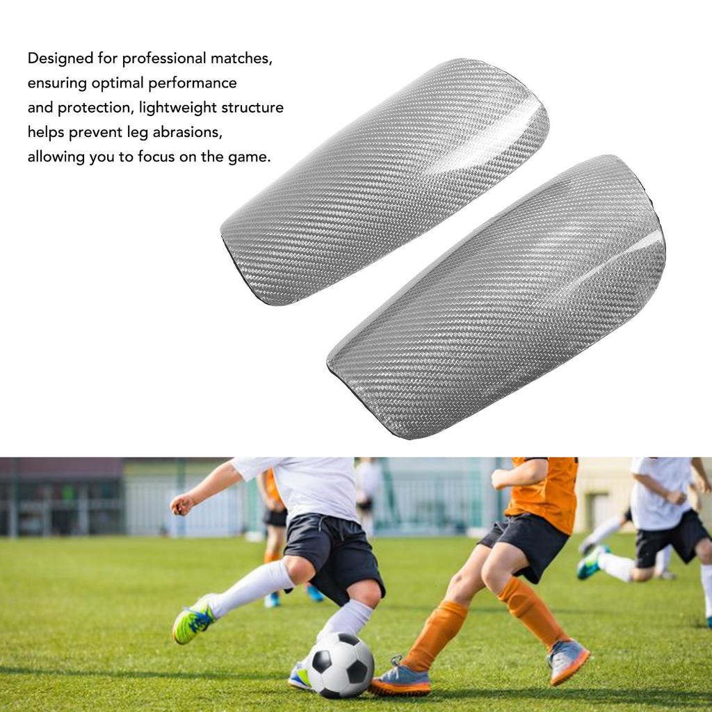1Pair Soccer Shin Guard Carbon Fiber Shin Pads with Storage Bag Light Weight Protective Soccer Equipment for Kids Football Games Silver M